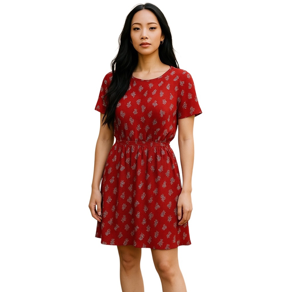 Nordstrom Girls' Red Sketch Floral Short Sleeve Dress Size M Casual